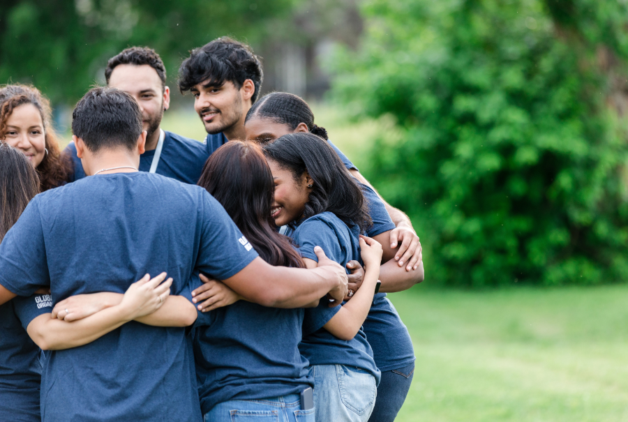 huddle of folks outside