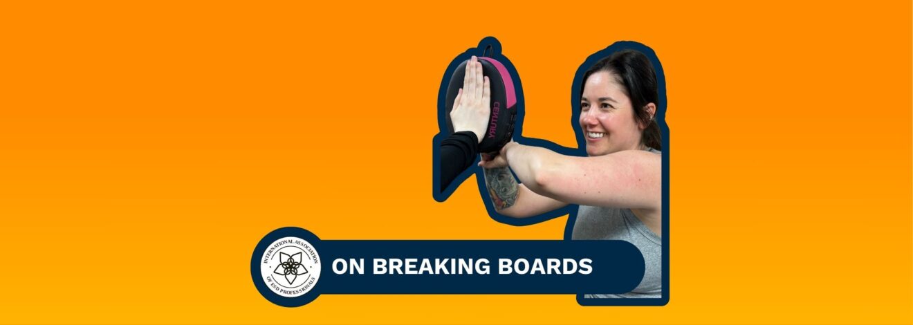 Lauren Lopp holding pad, someone tapping bad, title: ON BREAKING BORDS written on image